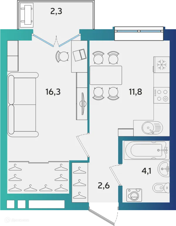 Планировка 1 комн. в ЖК Экополис