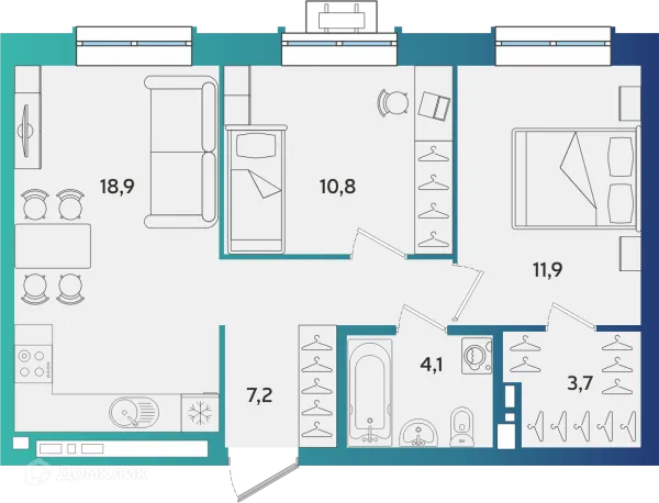 Планировка 2 комн. в ЖК Экополис