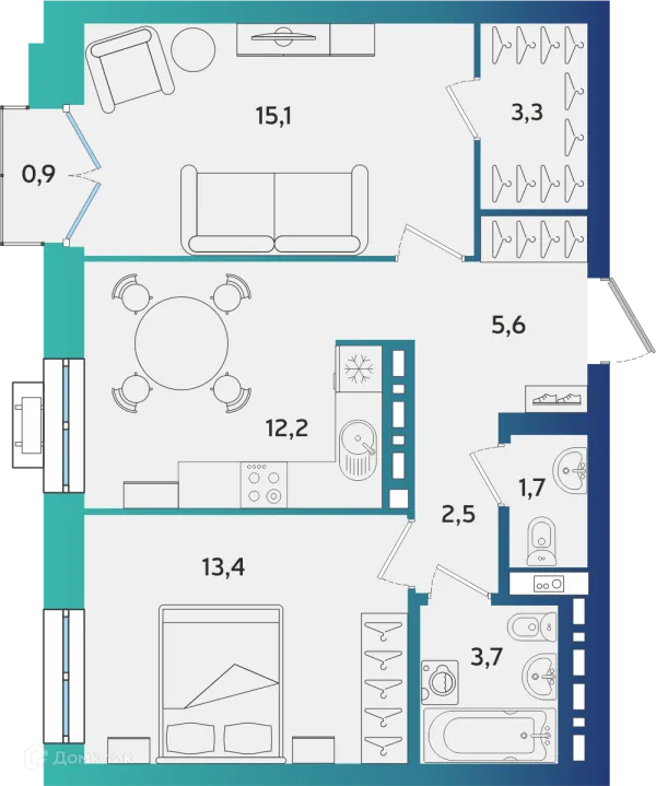 Планировка 2 комн. в ЖК Экополис