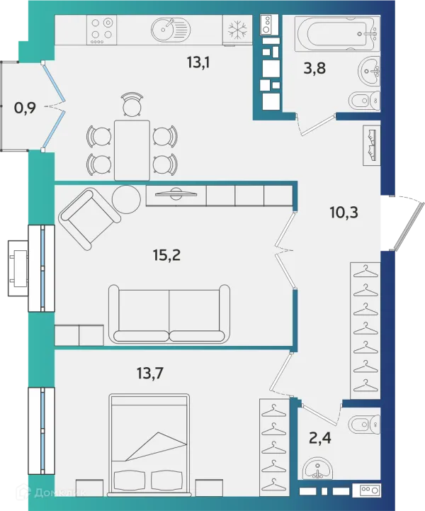 Планировка 2 комн. в ЖК Экополис