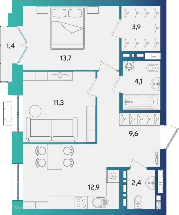 Планировка 2 комн. в ЖК Экополис