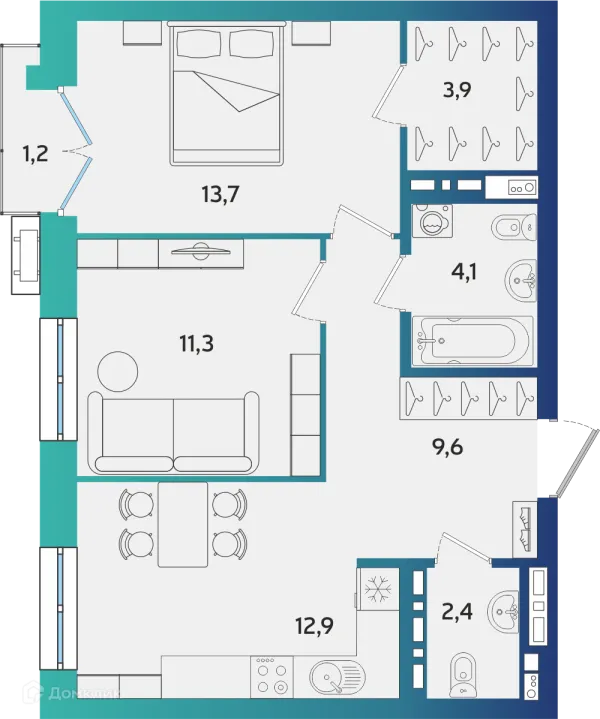 Планировка 2 комн. в ЖК Экополис