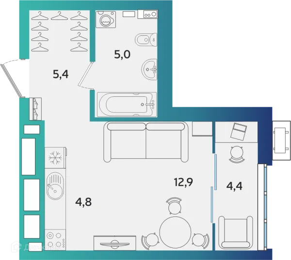 Планировка 1 комн. в ЖК Экополис