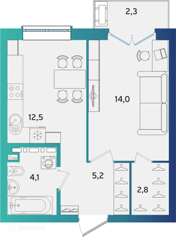 Планировка 1 комн. в ЖК Экополис