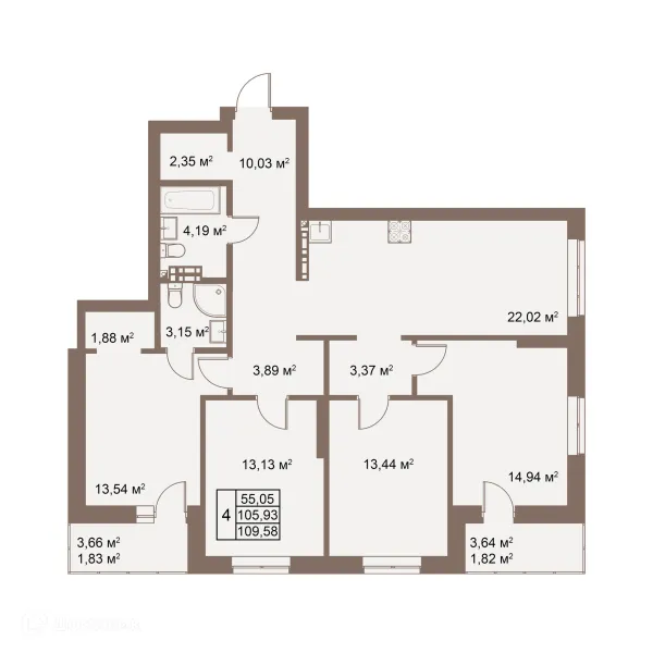 Планировка 4 комн. в ЖК Покровский парк