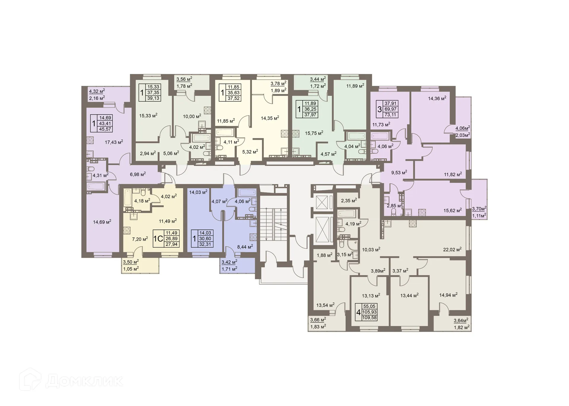 Планировка 4-комнатной квартиры 109.58 м² в ЖК Покровский парк, г. Верхняя Пышма — фото 2