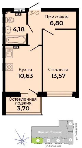 Планировка 1 комн. в ЖК Есенин