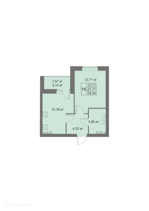 Планировка 1 комн. в ЖК Покровский парк