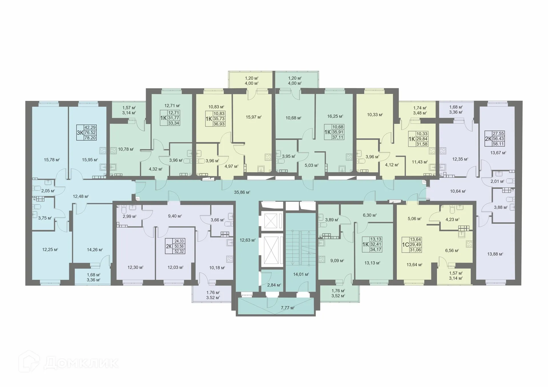 Планировка 1-комнатной квартиры 33.34 м² в ЖК Покровский парк, г. Верхняя Пышма — фото 2