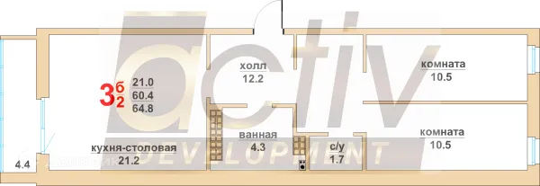 Планировка 2 комн. в ЖК Тихий центр-4