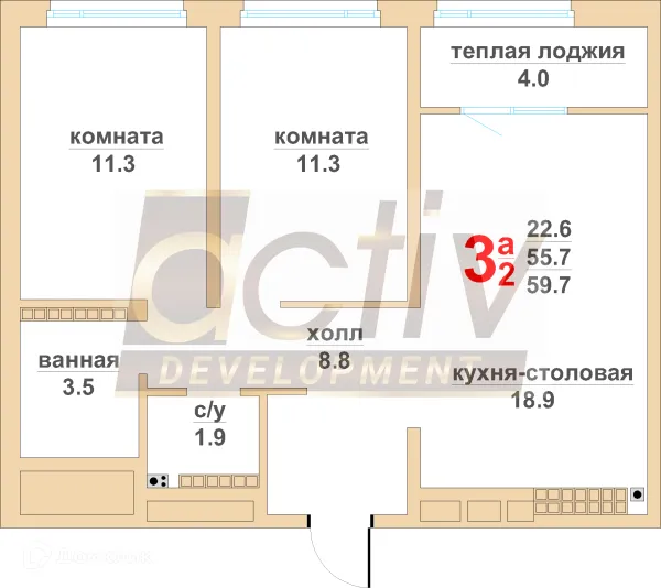 Планировка 2 комн. в ЖК Тихий центр-4