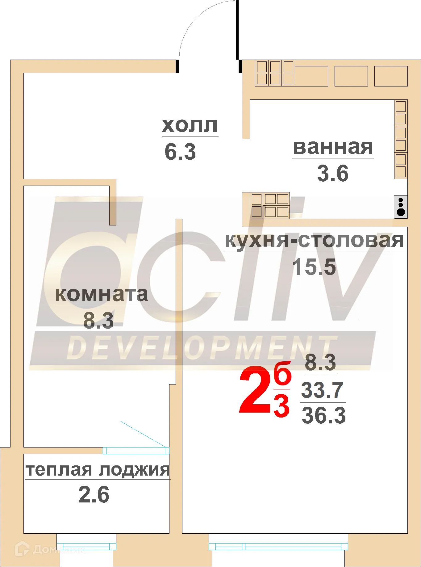 Планировка 1-комнатной квартиры 38.9 м² в ЖК Тихий центр-4, г. Верхняя Пышма — фото 1