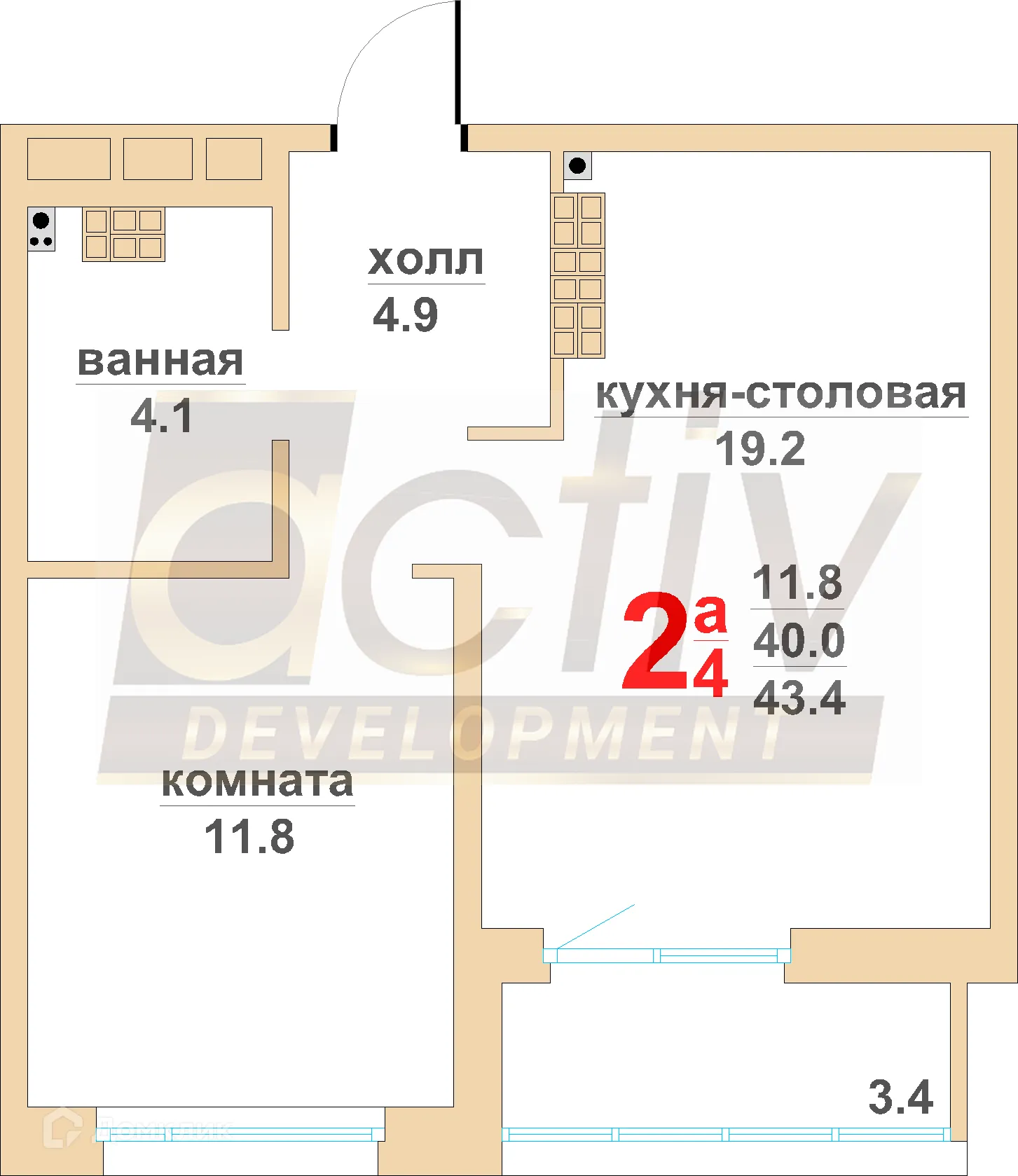 Планировка 1-комнатной квартиры 46.8 м² в ЖК Тихий центр-4, г. Верхняя Пышма — фото 1