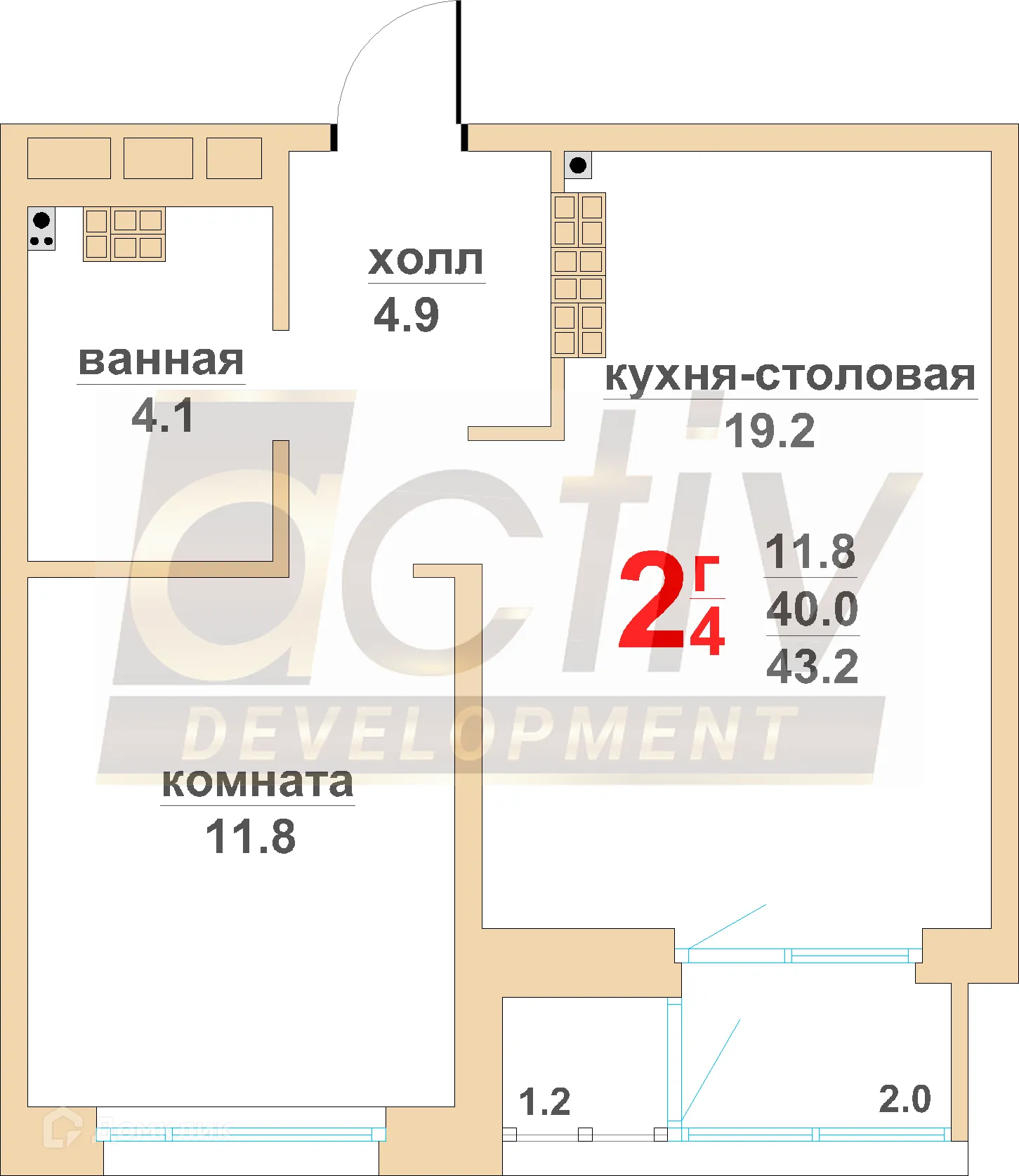 Планировка 1-комнатной квартиры 46.4 м² в ЖК Тихий центр-4, г. Верхняя Пышма — фото 1