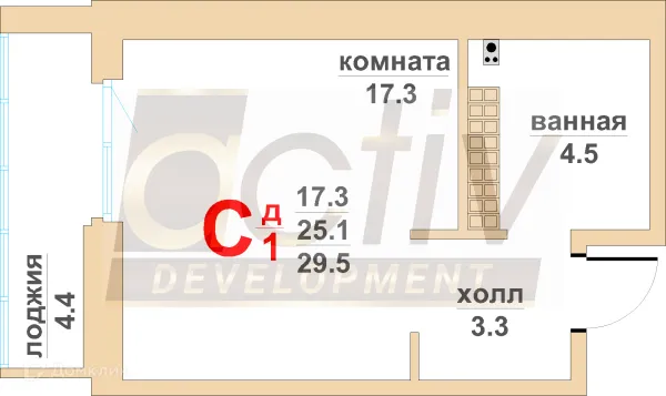 Планировка Студия в ЖК Тихий центр-4