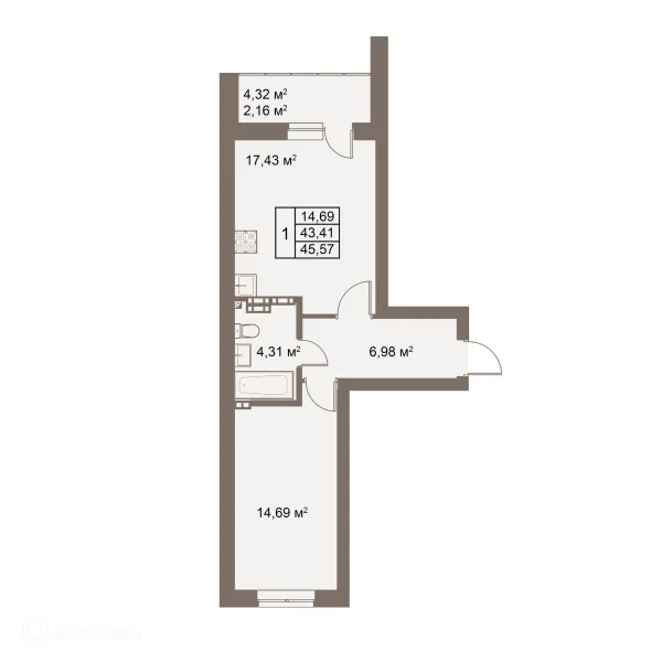 Планировка 1 комн. в ЖК Покровский парк