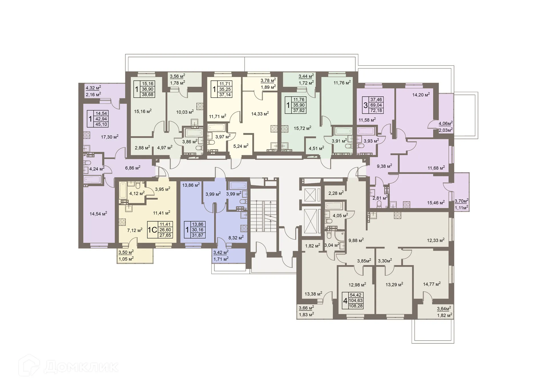 Планировка 4-комнатной квартиры 108.28 м² в ЖК Покровский парк, г. Верхняя Пышма — фото 2