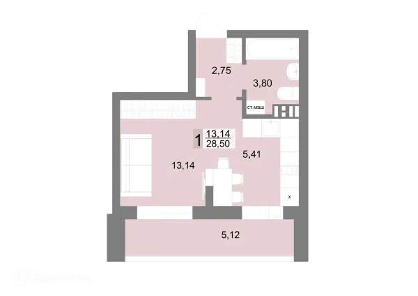 Планировка Студия в ЖК "VENEZIA (Венеция)"