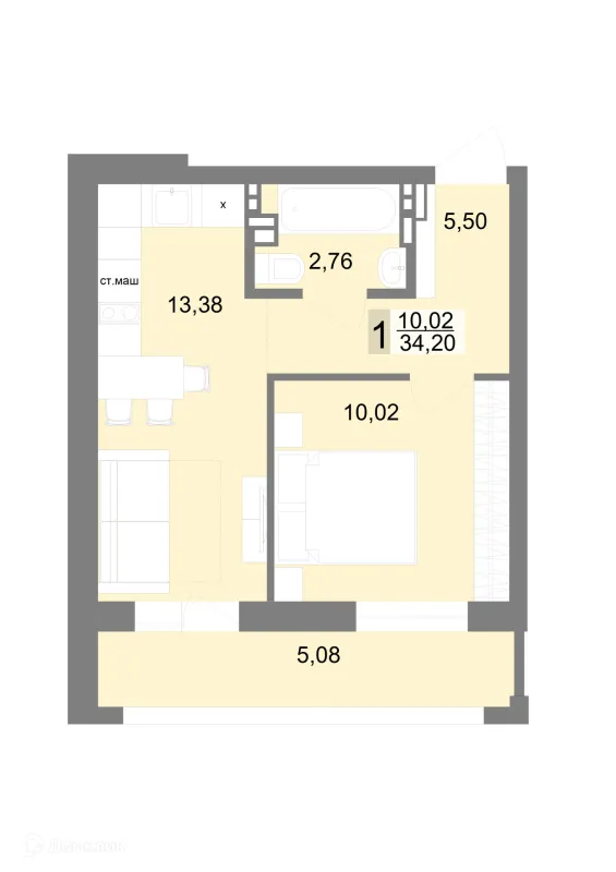 Планировка 1 комн. в ЖК "VENEZIA (Венеция)"