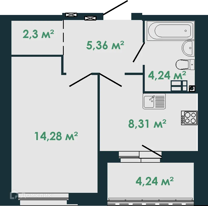 Планировка 1-комнатной квартиры 37.81 м² в ЖК "Центральный", г. Верхняя Пышма — фото 1
