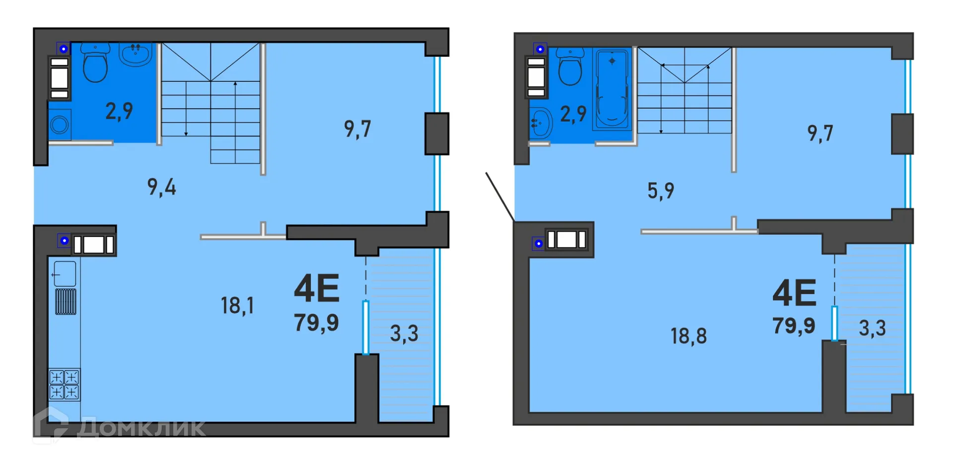 Планировка 4-комнатной квартиры 79.9 м² в ЖК Семейный район Петровский Премиум, г. Верхняя Пышма — фото 1