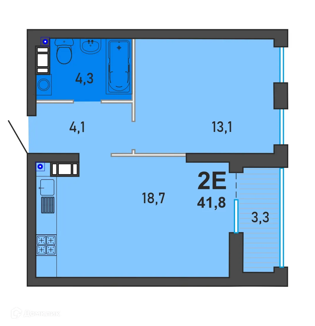 Планировка 2-комнатной квартиры 41.8 м² в ЖК Семейный район Петровский Премиум, г. Верхняя Пышма — фото 1