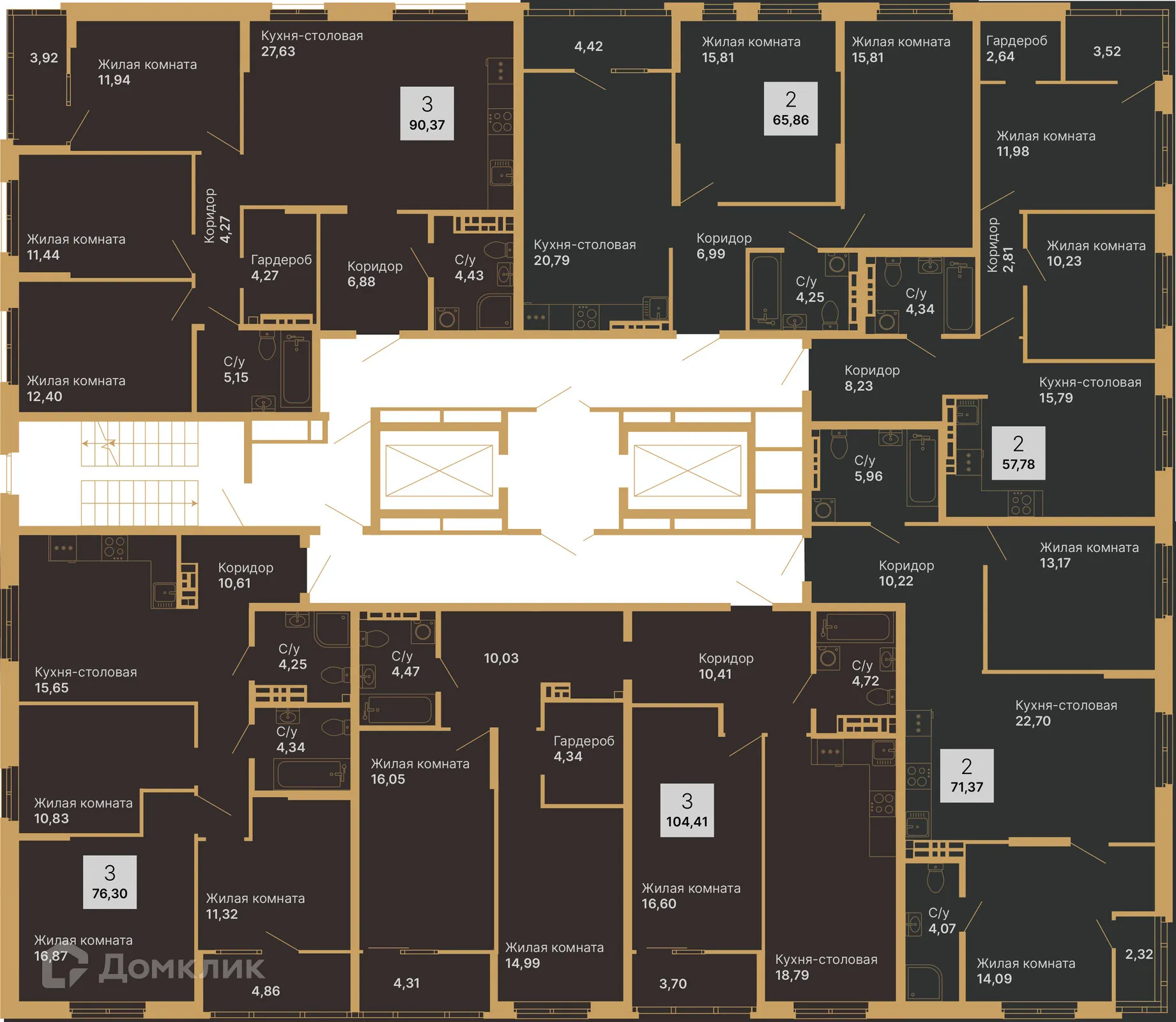 Планировка 3-комнатной квартиры 100.6 м² в ЖК Дуэт, г. Верхняя Пышма — фото 2