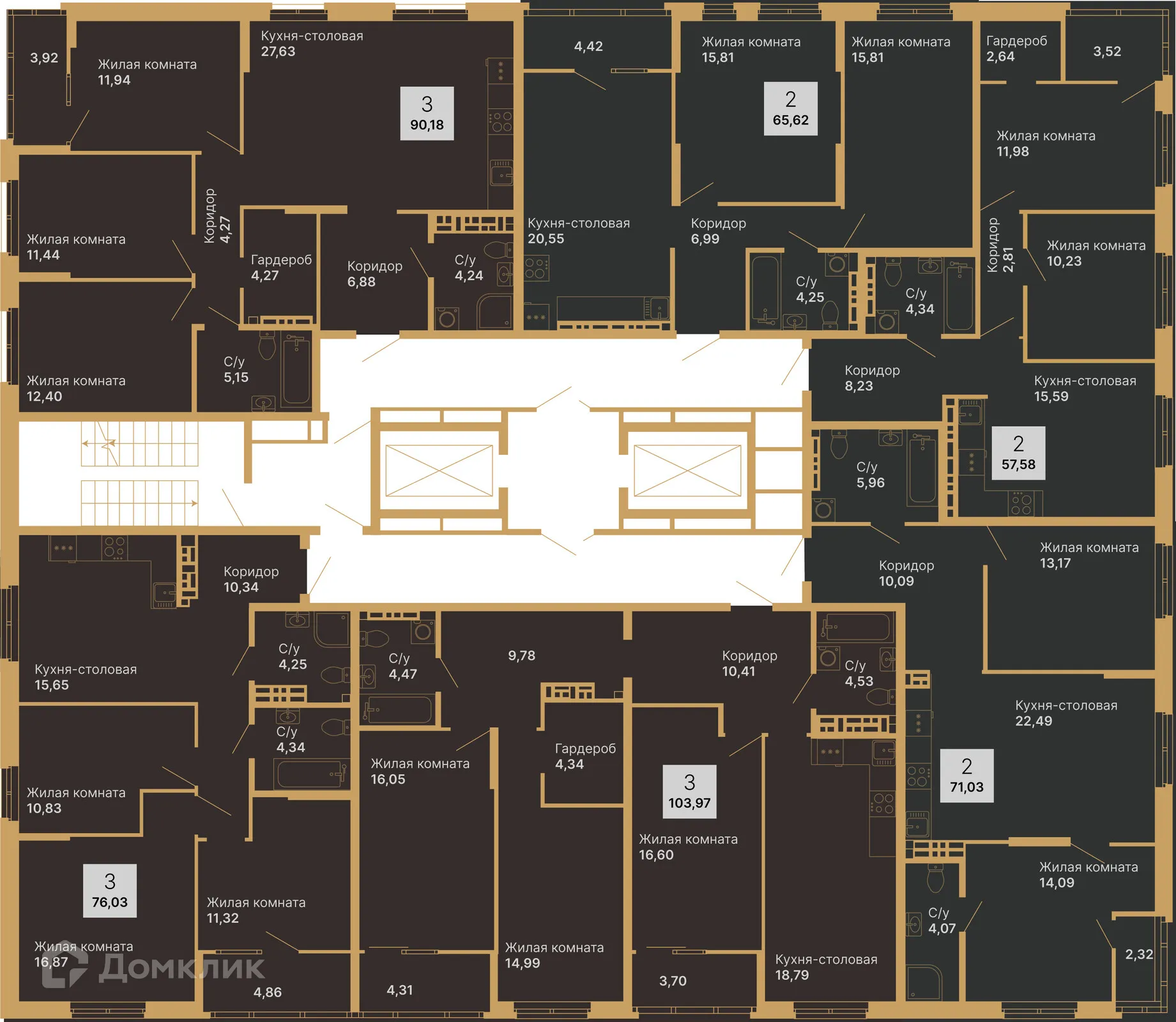 Планировка 3-комнатной квартиры 100.1 м² в ЖК Дуэт, г. Верхняя Пышма — фото 2