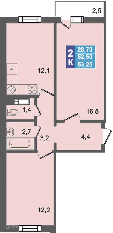 Планировка 2 комн. в ЖК Дом по ул Короленко