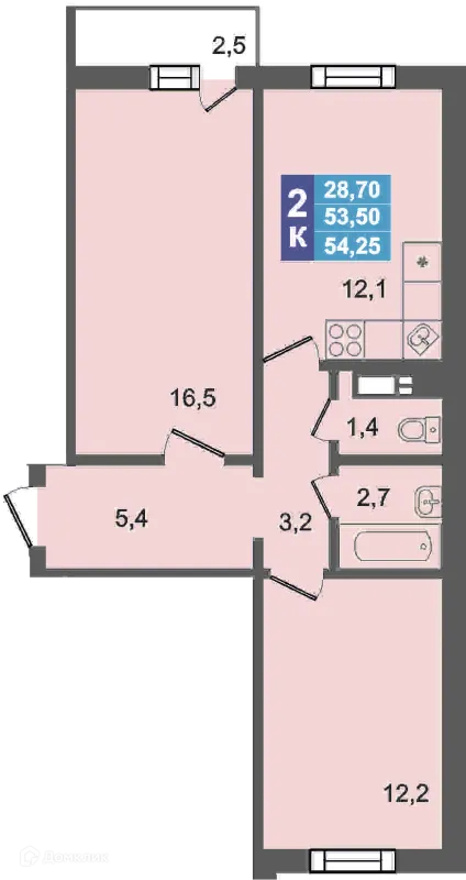 Планировка 2 комн. в ЖК Дом по ул Короленко
