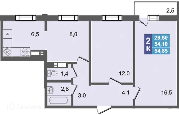 Планировка 2 комн. в ЖК Дом по ул Короленко