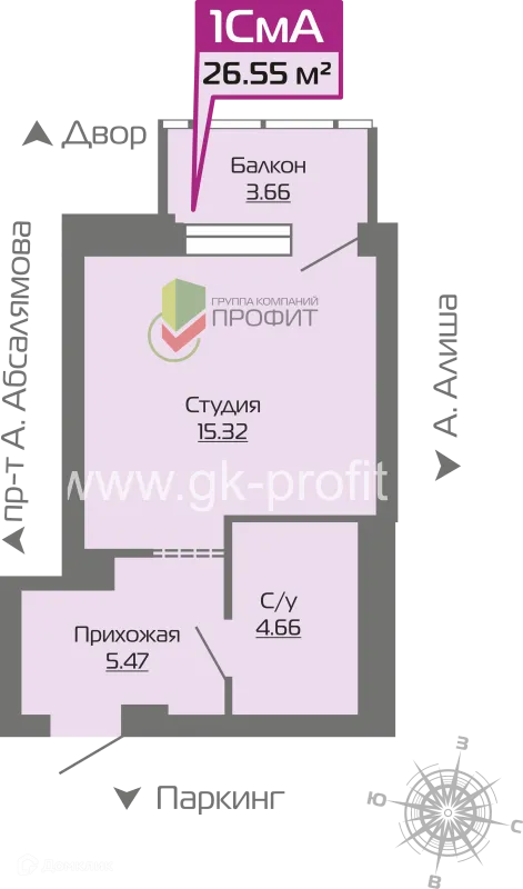 Планировка 1 комн. в ЖК Компас