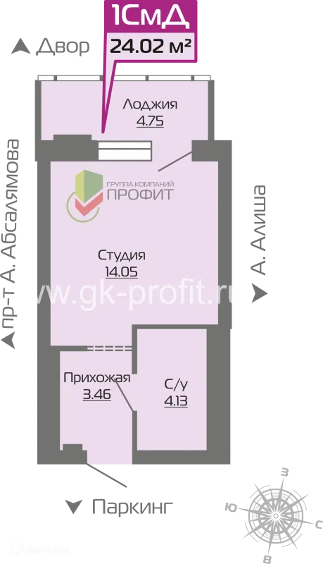 Планировка 1 комн. в ЖК Компас