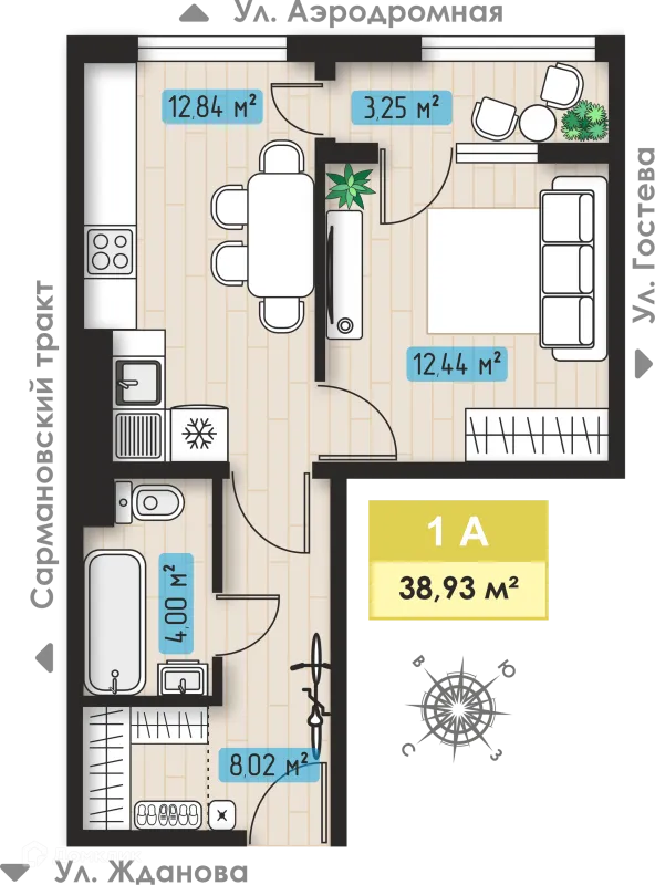 Планировка 1 комн. в ЖК Авиатор