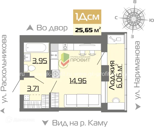 Планировка 1 комн. в ЖК Новое побережье