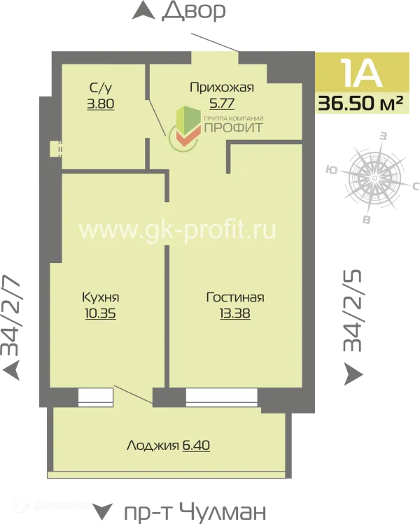 Планировка 1 комн. в ЖК Новое побережье