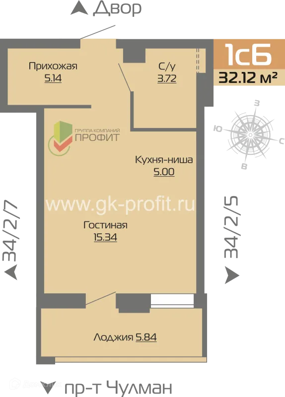 Планировка 1 комн. в ЖК Новое побережье