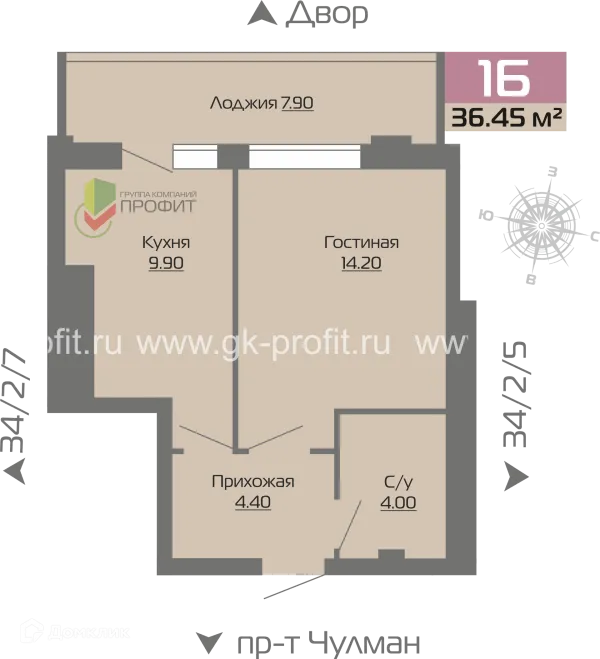 Планировка 1 комн. в ЖК Новое побережье