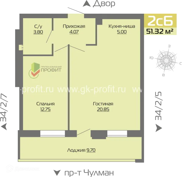Планировка 2 комн. в ЖК Новое побережье
