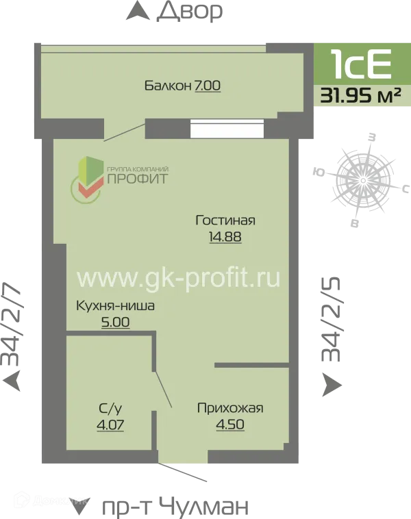 Планировка 1 комн. в ЖК Новое побережье