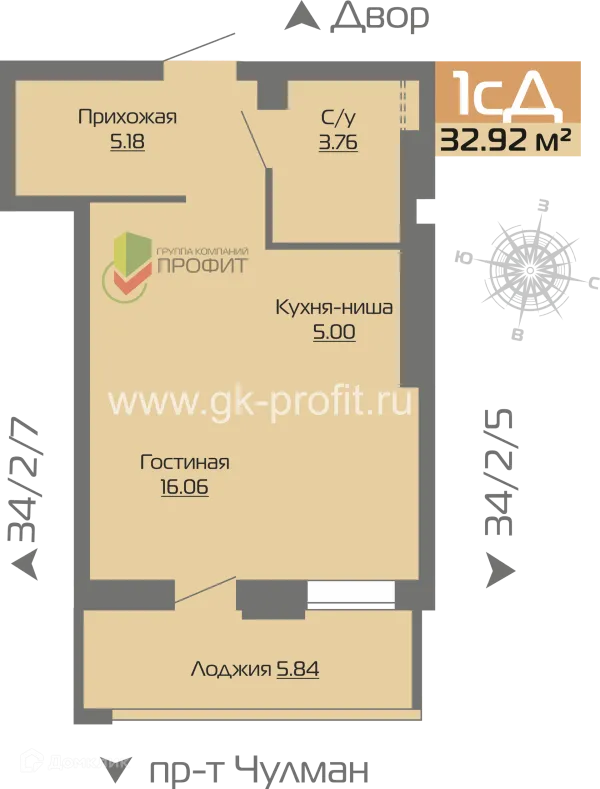 Планировка 1 комн. в ЖК Новое побережье