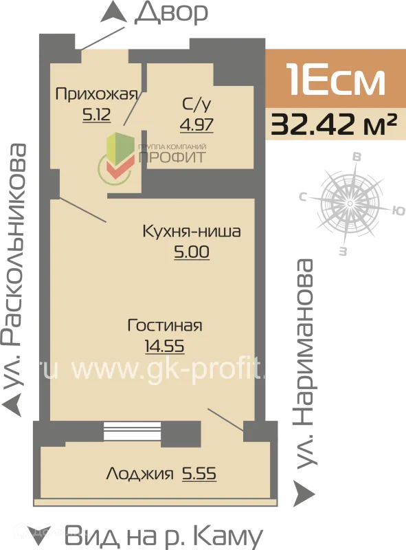 Планировка 1 комн. в ЖК Новое побережье