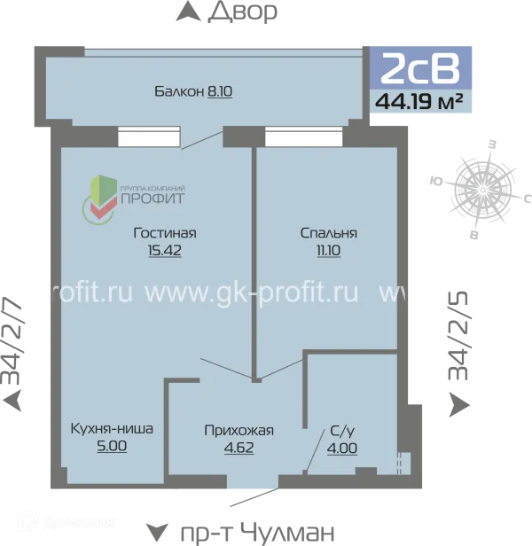 Планировка 2 комн. в ЖК Новое побережье