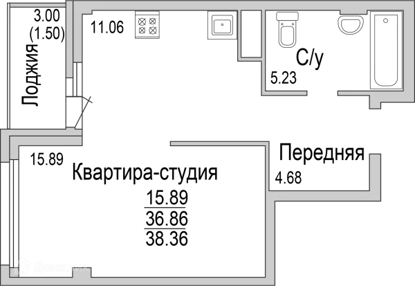 Планировка Студия в ЖК "НА САРМАНОВСКОМ"