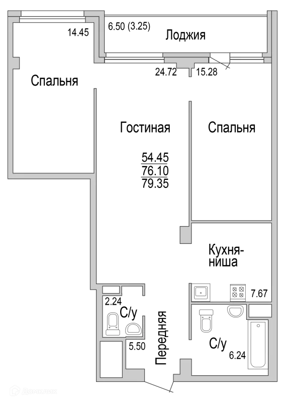 Планировка 3 комн. в ЖК "НА САРМАНОВСКОМ"