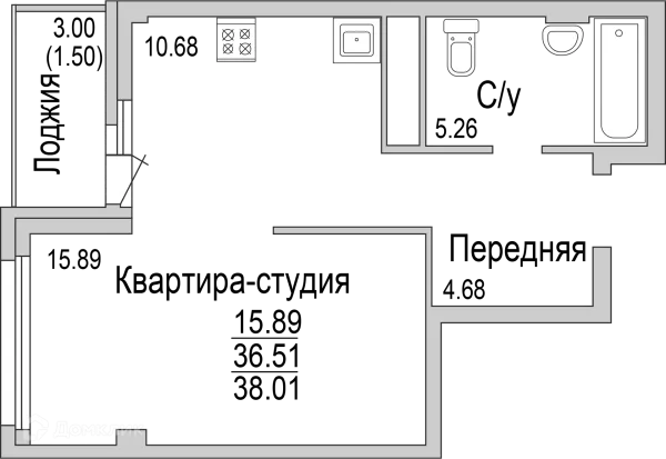 Планировка Студия в ЖК "НА САРМАНОВСКОМ"