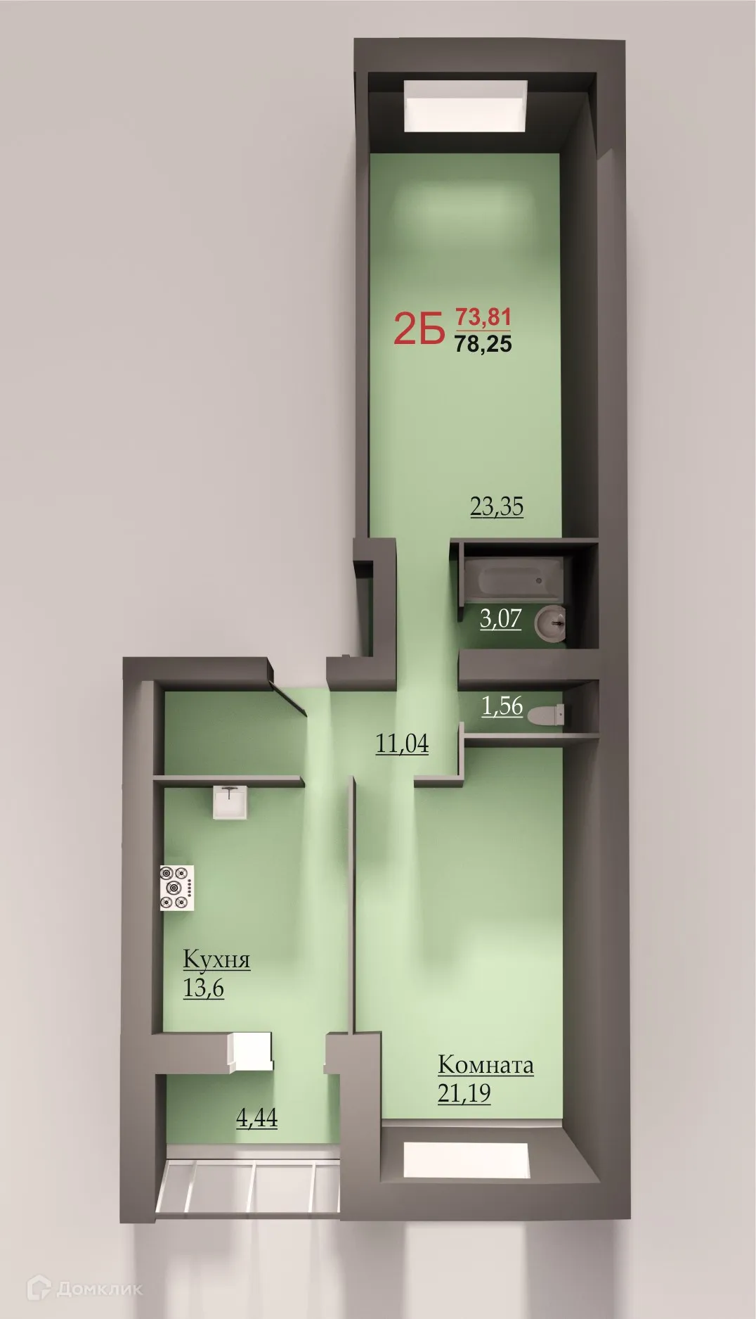 Планировка 2-комнатной квартиры 82.14 м² в ЖК Перспектива, г. Набережные Челны — фото 1