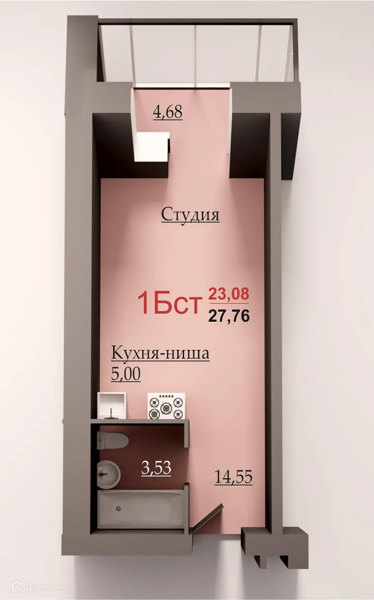 Планировка 1-комнатной квартиры 32 м² в ЖК Перспектива, г. Набережные Челны — фото 1