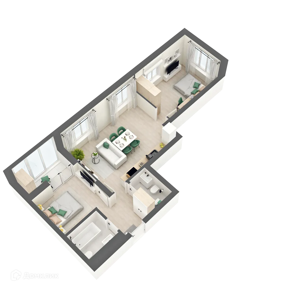 Планировка 2-комнатной квартиры 58.76 м² в ЖК ЛАЙФ, г. Нефтекамск — фото 1