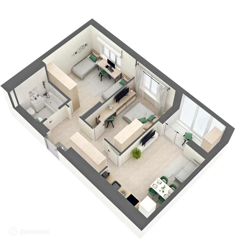 Планировка 2-комнатной квартиры 56.01 м² в ЖК ЛАЙФ, г. Нефтекамск — фото 1